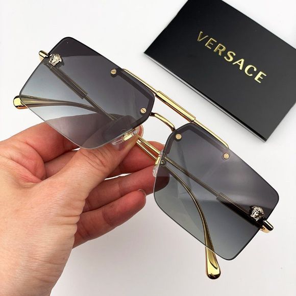 Versace VE2245 10028G Sunglasses Gold Gray Rectangle Rimless Metal Unisex - Picture 1 of 12